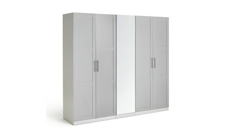 Habitat Munich Panelled 5 Door Mirror Wardrobe - Grey