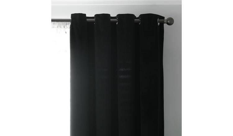 Black Matte Velvet Lined Eyelet Curtains