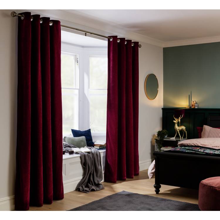 Habitat Plain Chenille Blackout Lined Thermal Curtains-Berry 0