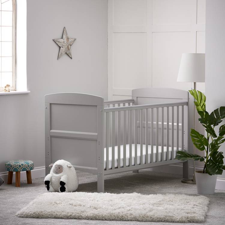 Obaby Grace Baby Cot Bed with Mattress - Warm Grey 0