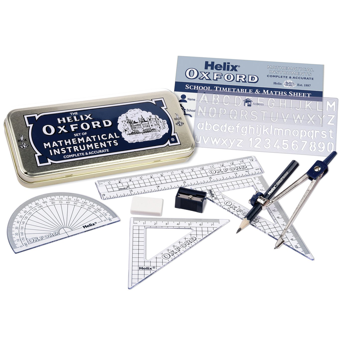 Helix Oxford 9 Piece Maths Metal Tin Stationery Sets