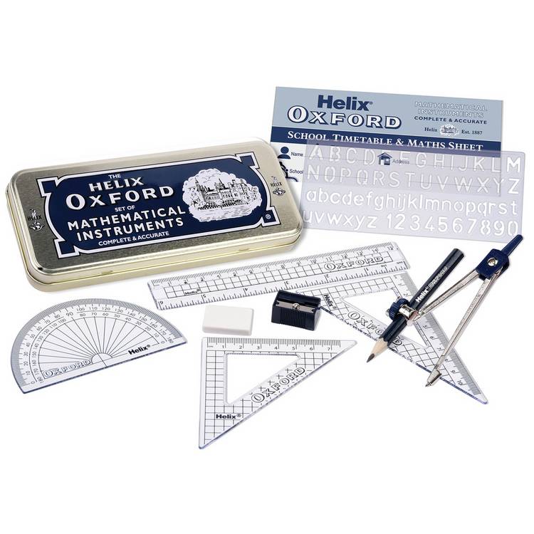 Helix Oxford 9 Piece Maths Metal Tin Stationery Sets 0