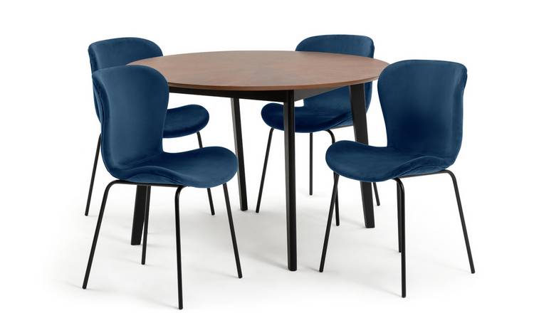 Habitat Sunny Wood Effect Dining Table & 4 Blue Chairs