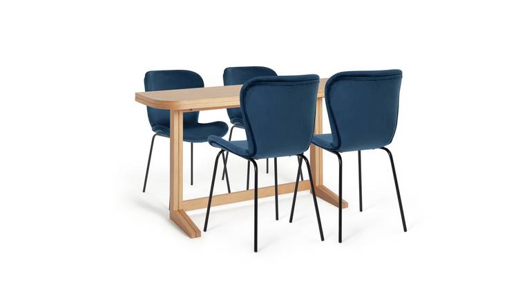 Habitat Etta Solid Wood Extending Table & 4 Navy Chairs