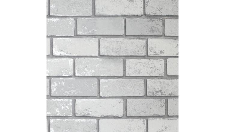 Arthouse Peel And Stick Metallic Brick Silver Wallpaper