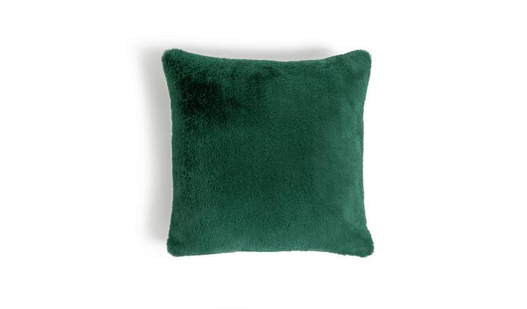 Habitat Plain Faux Fur Cushion - Emerald Green - 43x43cm
