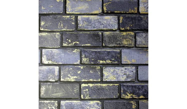 Arthouse Metallic Brick Navy Blue Wallpaper