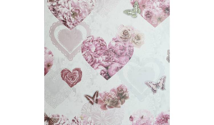 Arthouse Floral Hearts Pink Wallpaper