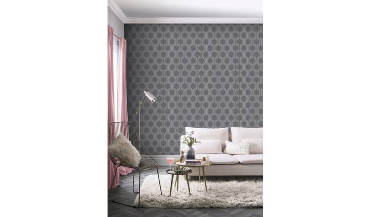 Arthouse Hexagon Gunmetal Grey Wallpaper