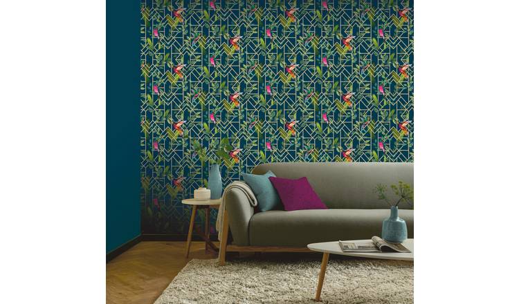 Arthouse Deco Tropical Navy Blue Wallpaper
