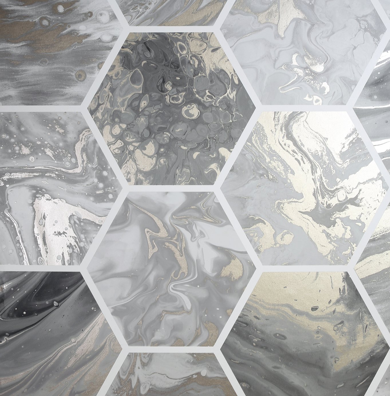 Arthouse Marbled Hex Charcoal Wallpaper