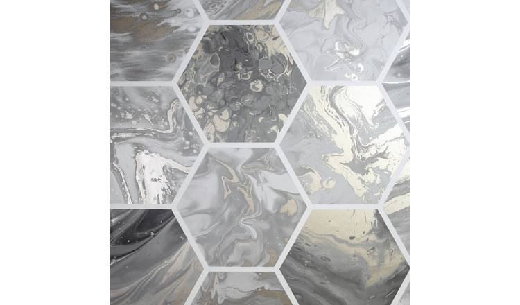 Arthouse Marbled Hex Charcoal Wallpaper