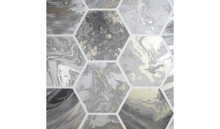 Arthouse Marbled Hex Charcoal Grey Wallpaper