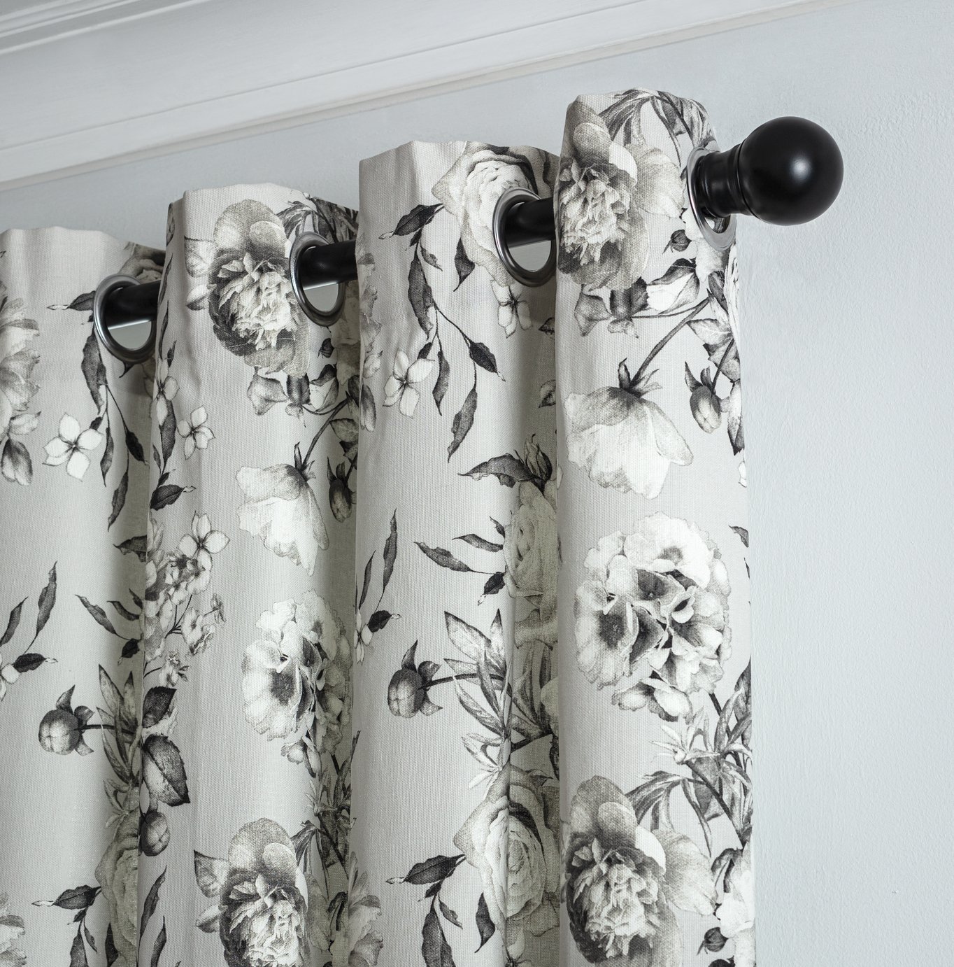 Habitat Floral Print Lined Eyelet Curtains - Black & White
