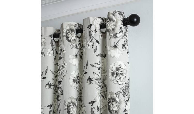 Habitat Floral Print Lined Eyelet Curtains - Black & White