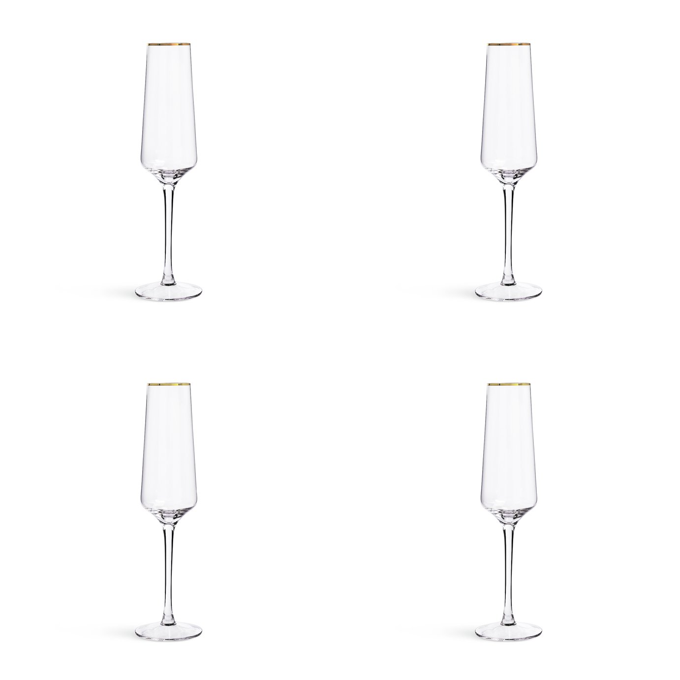 Habitat Gold Rim Set of 4 Prosecco Flute - Clear