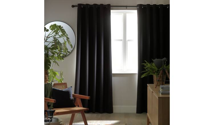 Habitat Blackout Plain Eyelet Curtains - Black