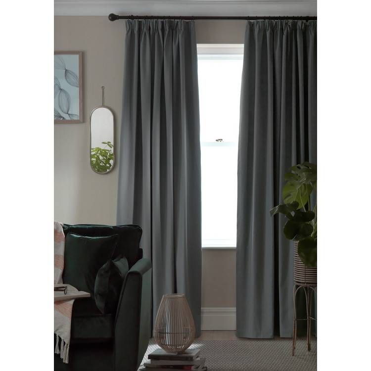 Habitat Blackout Plain Pencil Pleat Curtains - Grey 0