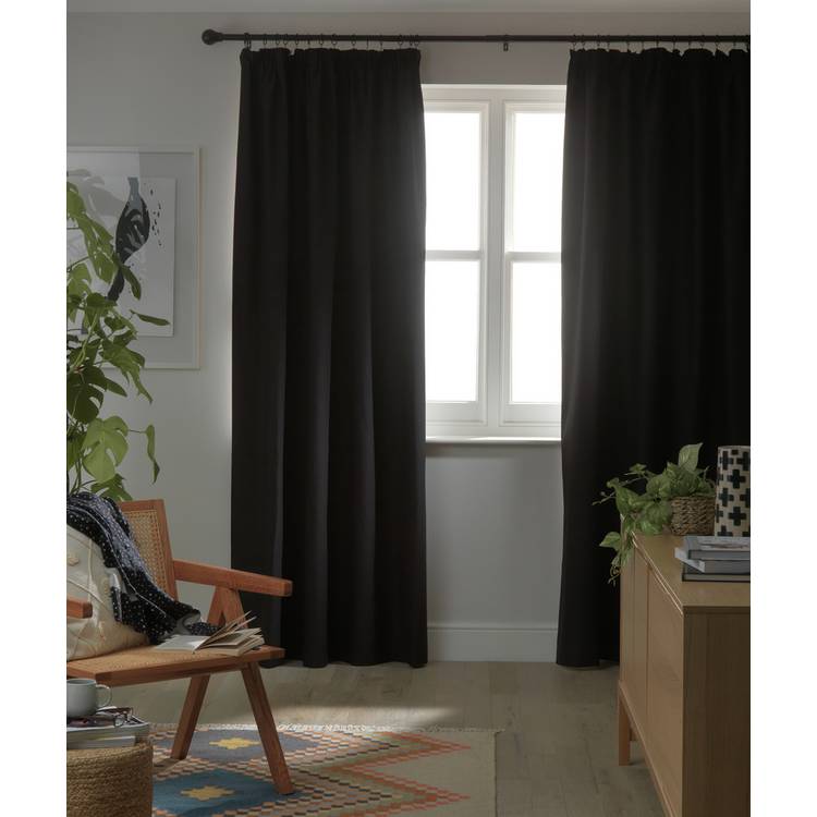 Habitat Blackout Plain Pencil Pleat Curtains - Black 0