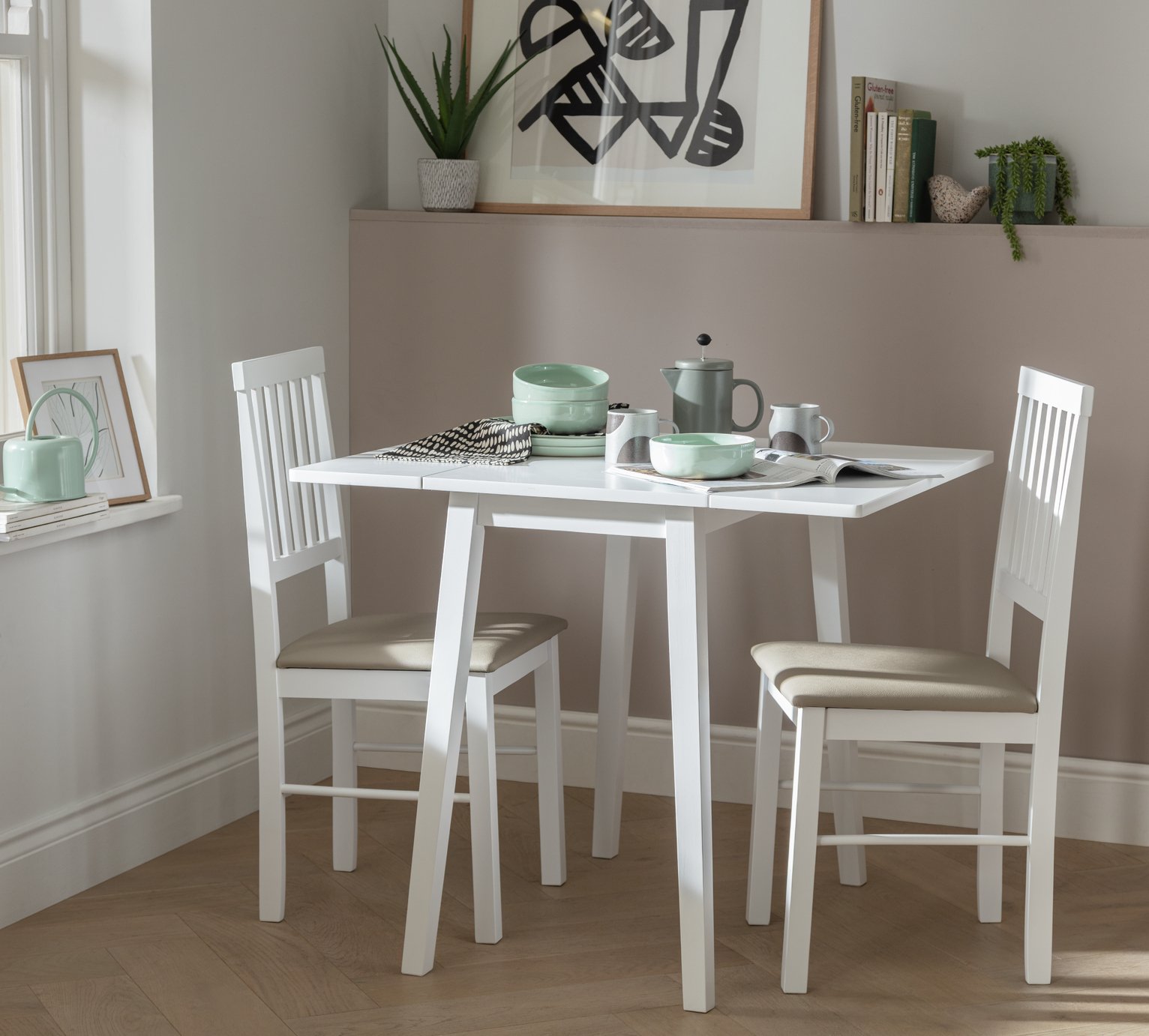 Argos Home Kendal Solid Wood Extending Table & 2 White Chair