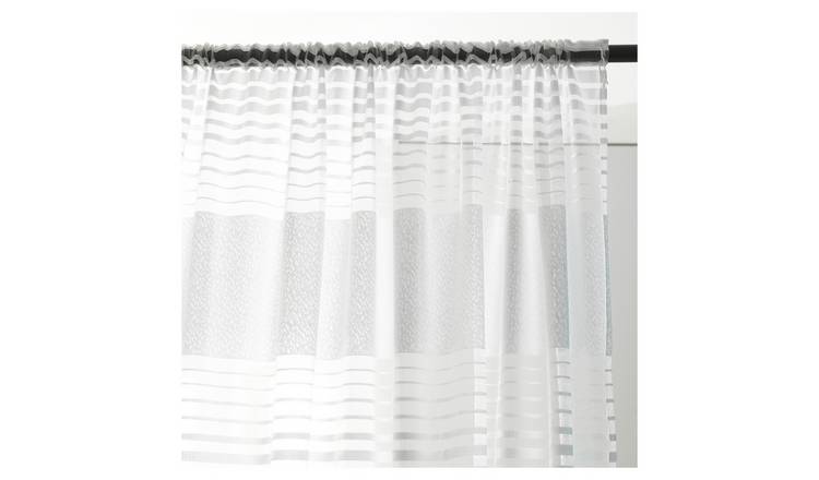 Habitat Mesh Stripe Sheer Unlined Voile Curtain Panel -White