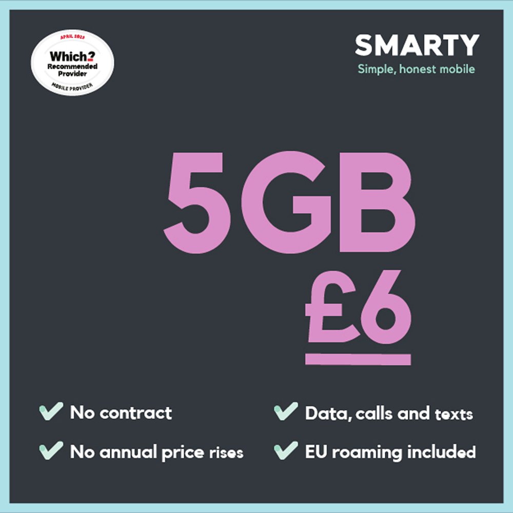 SMARTY 5GB 30 Day Pay As You Go SIM Card