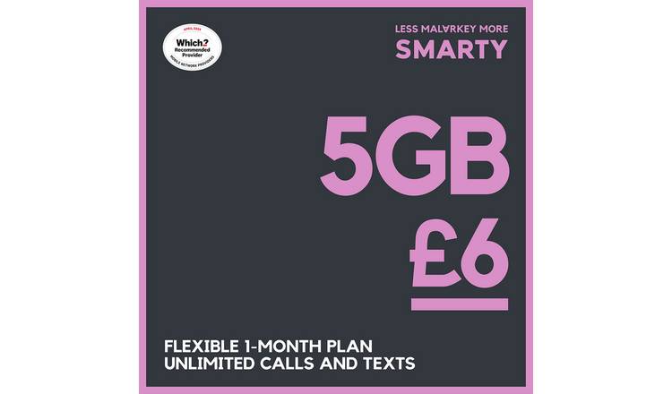 SMARTY 60GB 30 Day Pay As You Go SIM Card