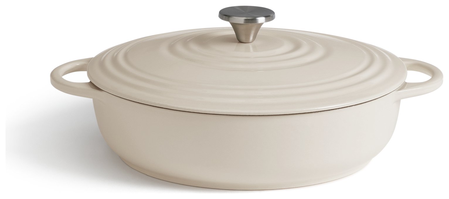 Habitat 4 Litre cast Iron Shallow Casserole Dish - Cream