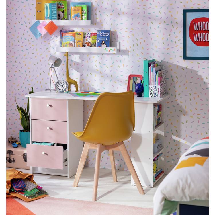 Argos Home Kids Malibu 3 Drawers Desk - Pink & White 0