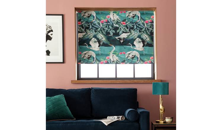 Habitat Japonica Crane Blackout Teal Roller Blind - 90cm