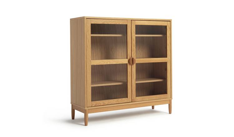 Small oak display cabinet deals with glass doors