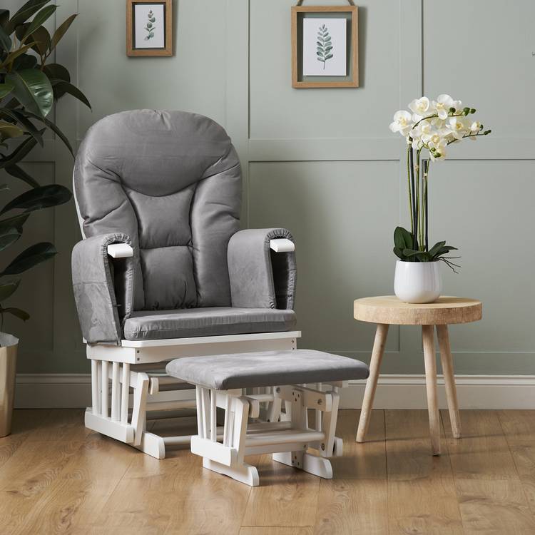 Obaby Reclining Gliding Nursing Chair & Stool - White & Grey 0