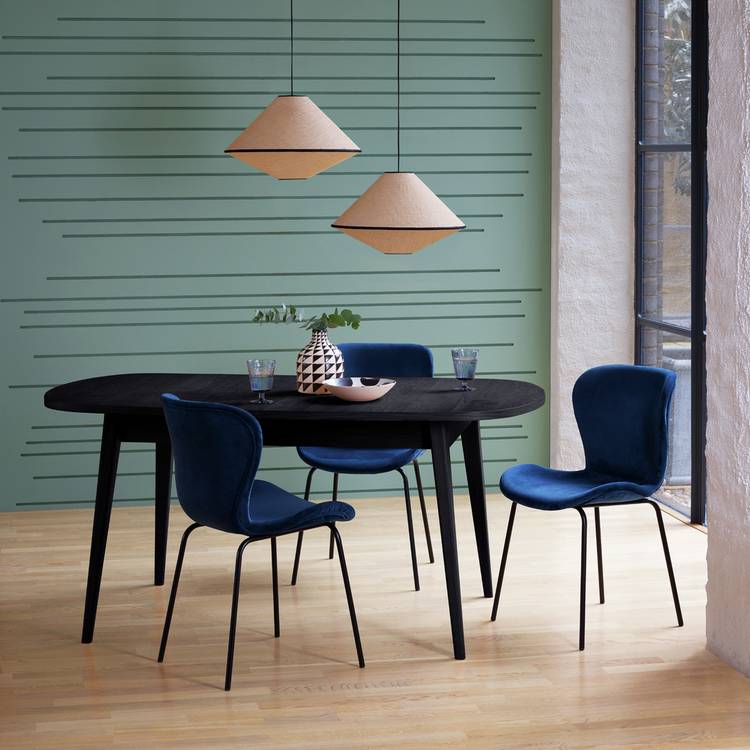 Habitat Etta Extending Black Dining Table & 6 Navy Chairs 0