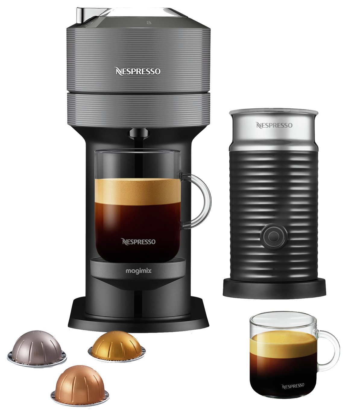 Nespresso Vertuo Next Pod Coffee Machine Bundle Magimix Grey
