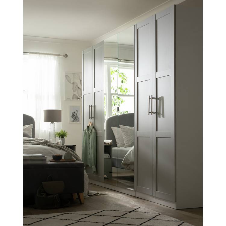 Habitat Munich Panelled 6 Door Mirror Wardrobe - Grey 0