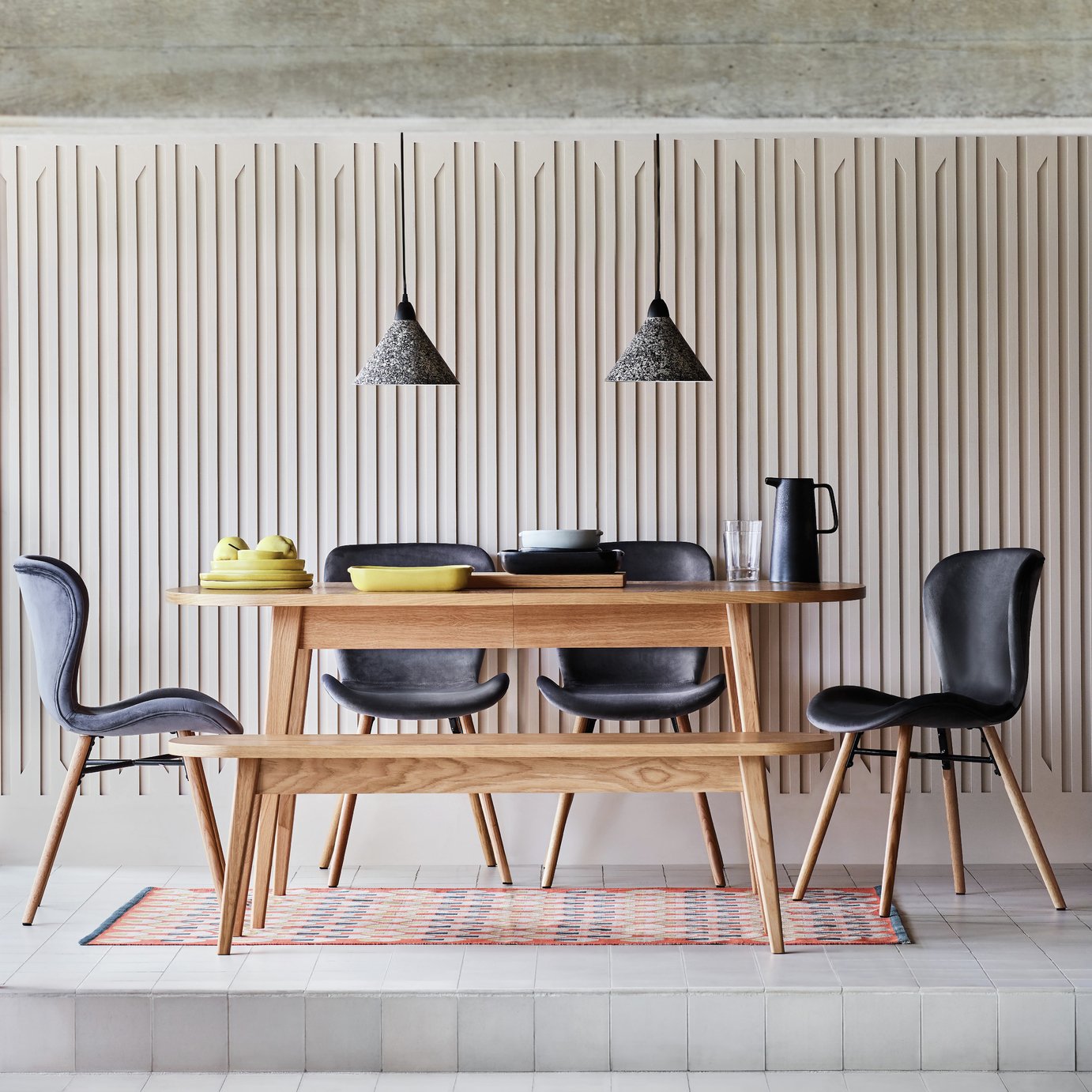 Habitat Etta Extending Oak Dining Table & 6 Navy Chairs