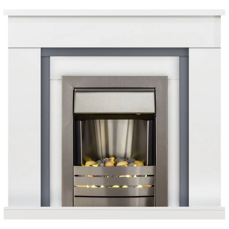 Adam Milan Electric Fire Suite - White and Grey 0