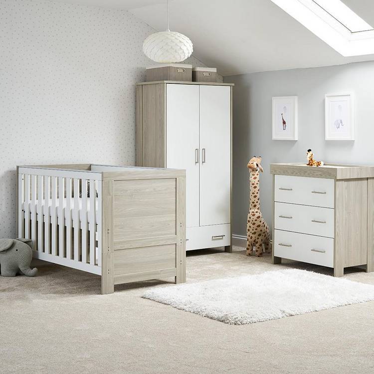 Obaby Nika 3 Piece Nursery Furniture Set - Grey Wash & White 0