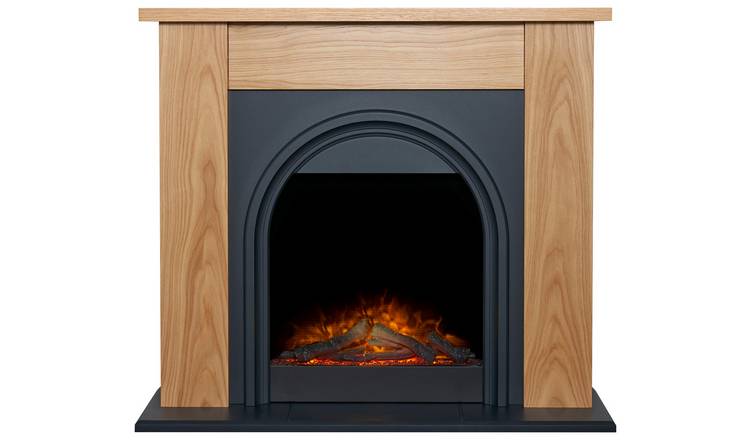 Adam Burlington Electric Fire Suite - Oak and Charcoal Grey