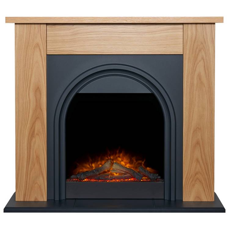 Adam Burlington Electric Fire Suite - Oak and Charcoal Grey 0