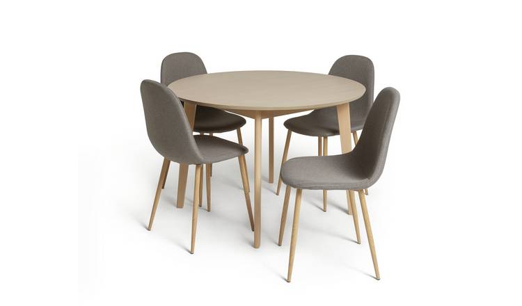 Habitat Skandi Round Oak Table and 4 Beni Grey Chairs