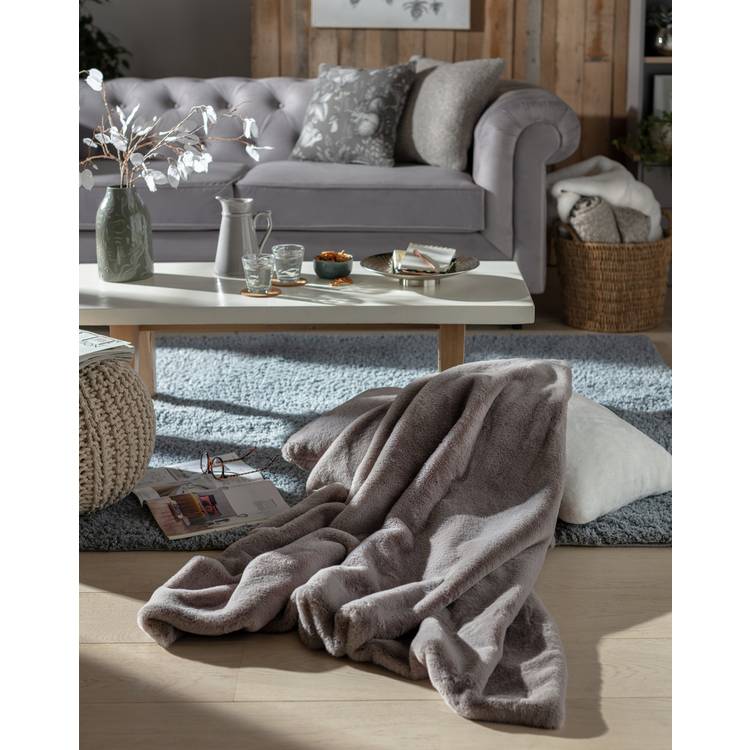 Habitat Faux Fur Plain Throw - Grey - 125x150cm 0