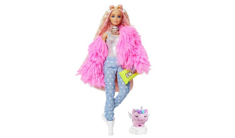 Barbie Extra Fluffy Pink Jacket Doll - 12inch/30cm