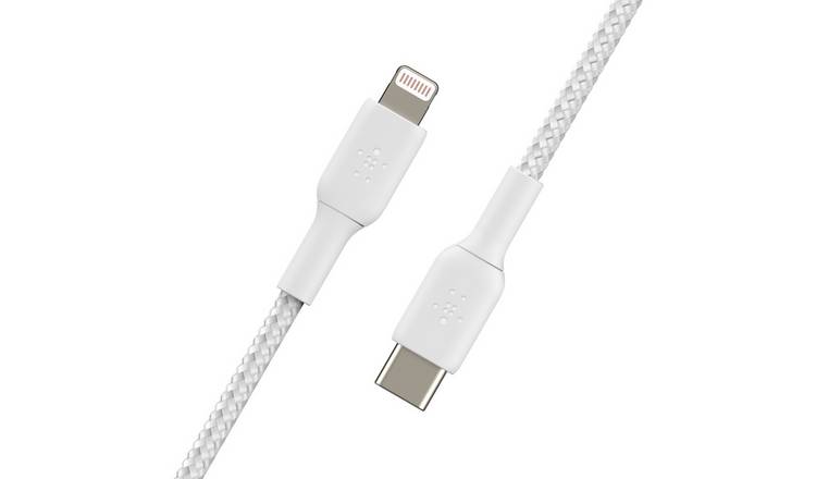 Buy Belkin Braided USB-C to Lightning 2m Cable - White | Computer cables |  Argos