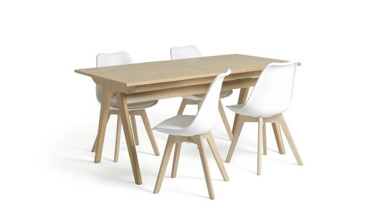 Habitat Jerry Wood Effect Extending Table & 4 White Chairs