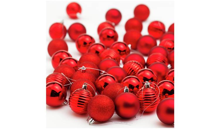 Habitat 48 Pack of Baubles - Red, 60mm