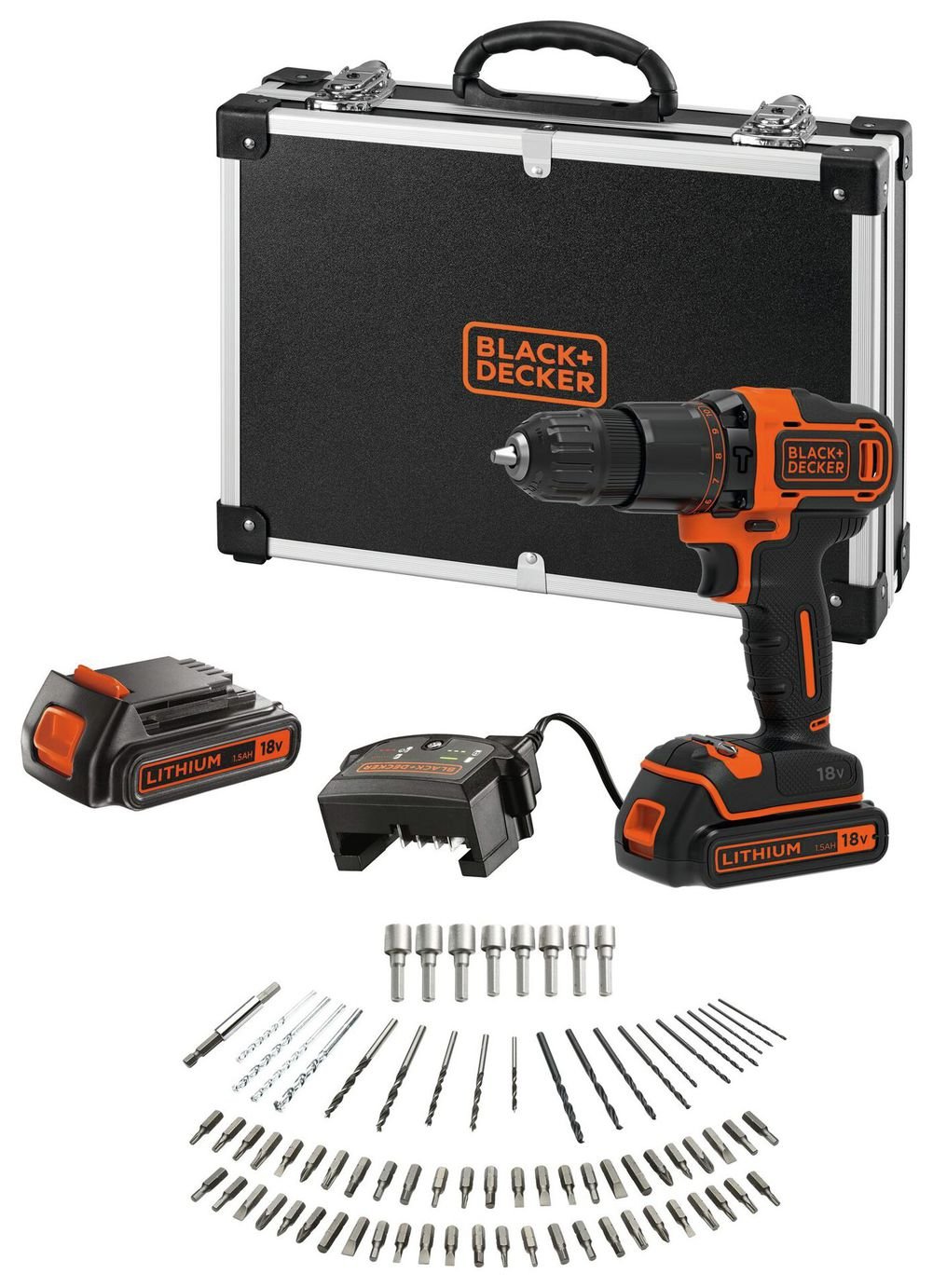 Black Decker 1.5AH Cordless Combi Drill with 2x18V Batteries