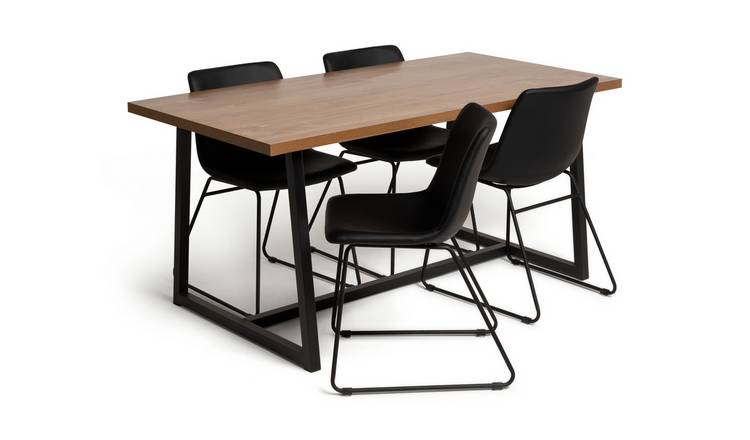 Habitat Nomad Wood Dining Table and 4 Joey Black Chairs