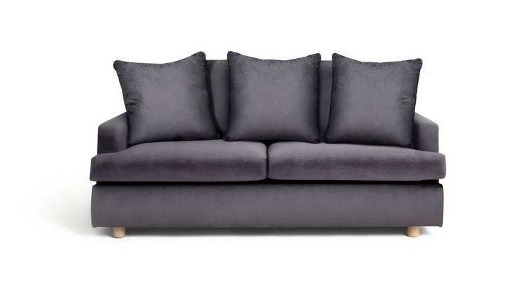 Habitat Lana 2 Seater Velvet Sofa with Cushion - Charcoal
