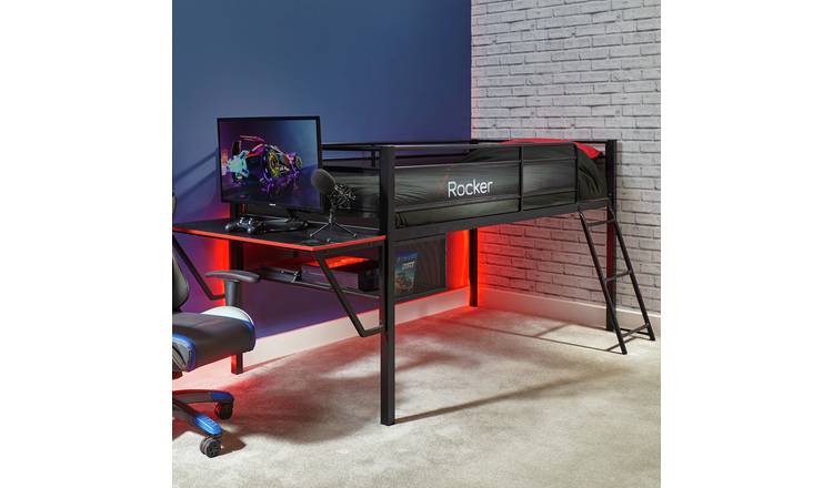 X Rocker Kids Gaming Mid Sleeper Bed and Desk - Black